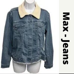 Max Jeans Jacket snap down long sleeve fleece trimming Size M